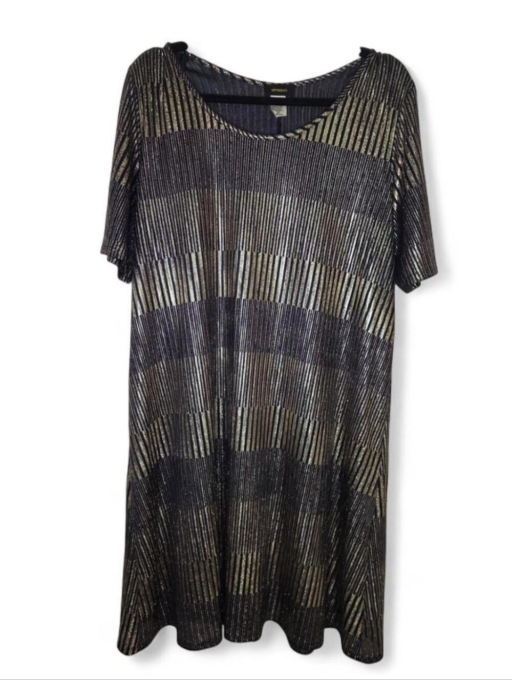 Espresso Metallic Navy Gold Striped A-Line Dress Womens 2X Shimmer